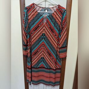 🧡 Haani Multicolored Geometric Long Sleeve Midi Dress Size XL